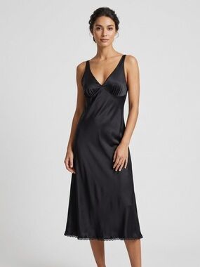 Smooth Black Satin Slip Chemise - Women's Intimates